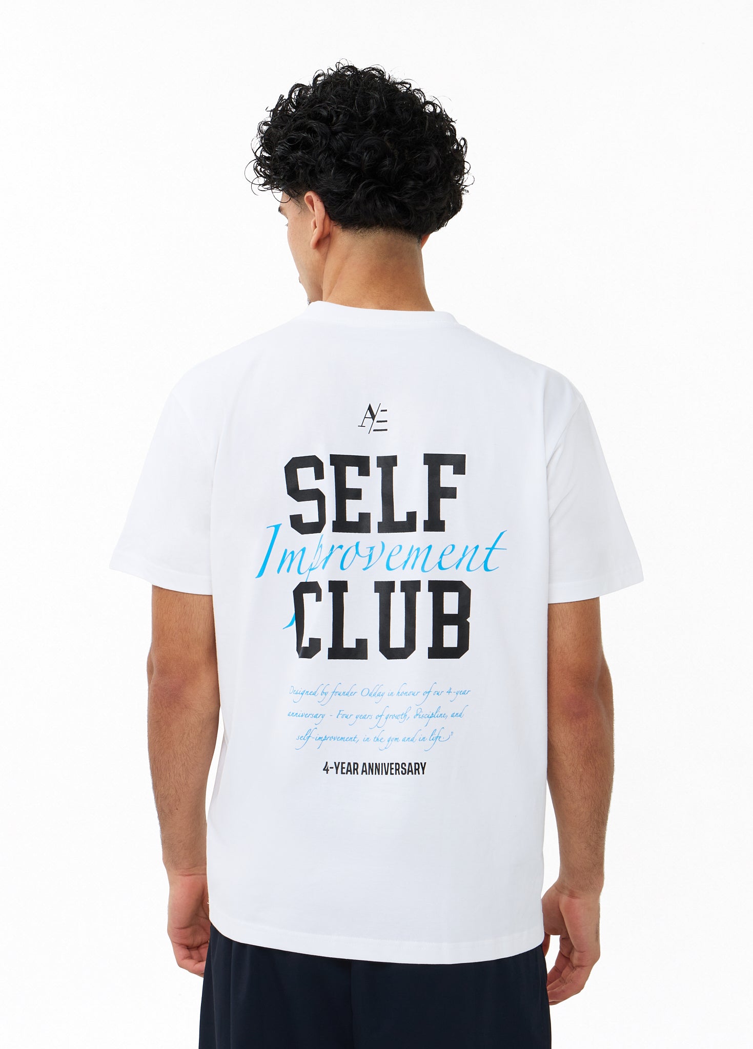 Oversized T Shirt White Blue 4 Year Anniversary