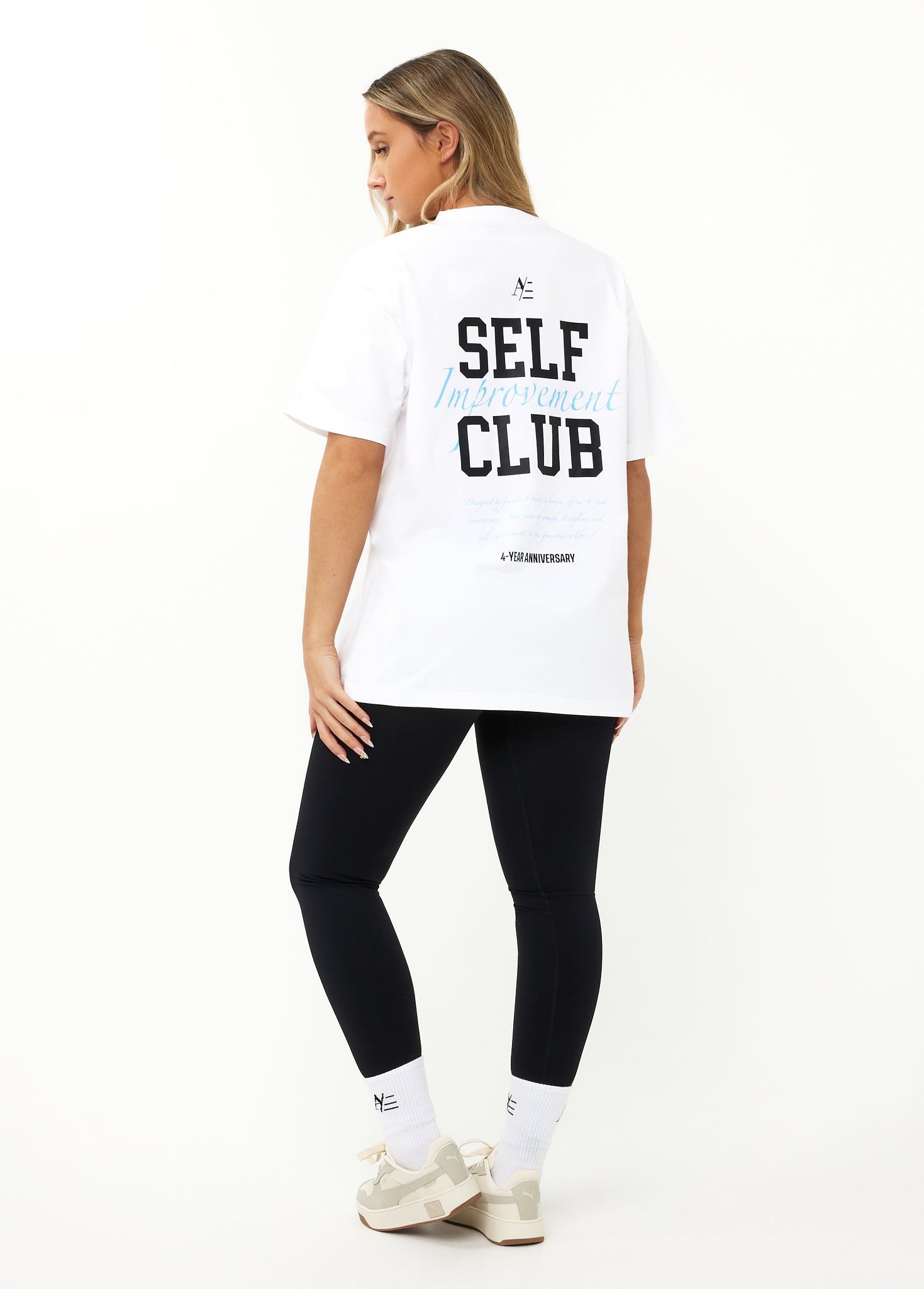 Oversized T Shirt White Blue 4 Year Anniversary