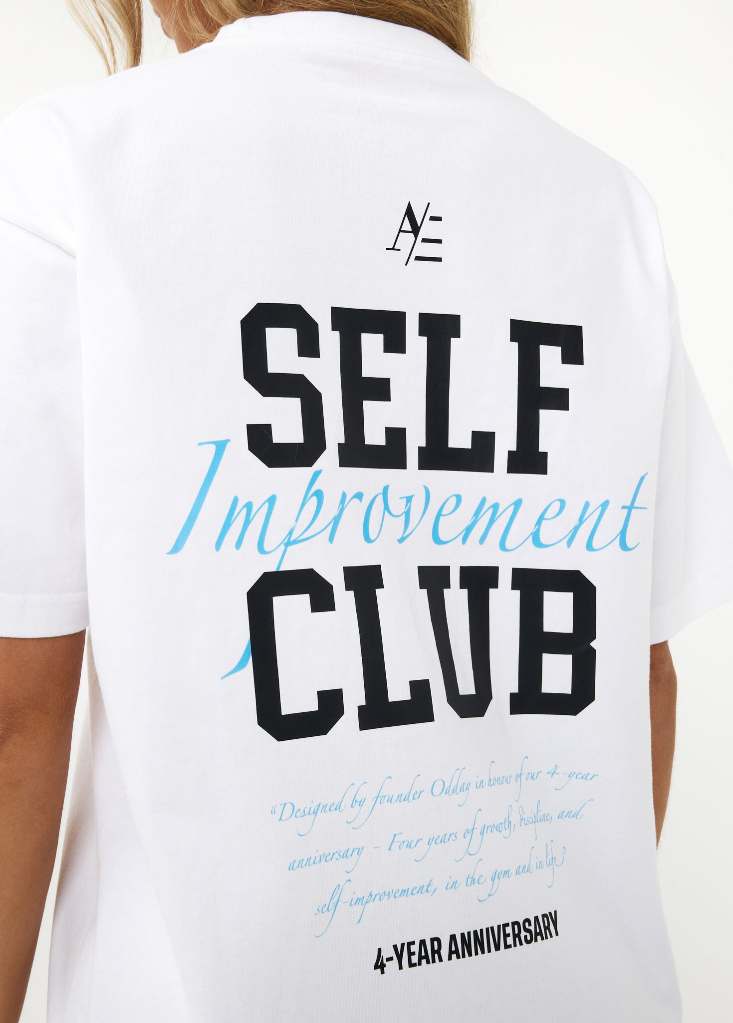 Oversized T Shirt White Blue 4 Year Anniversary